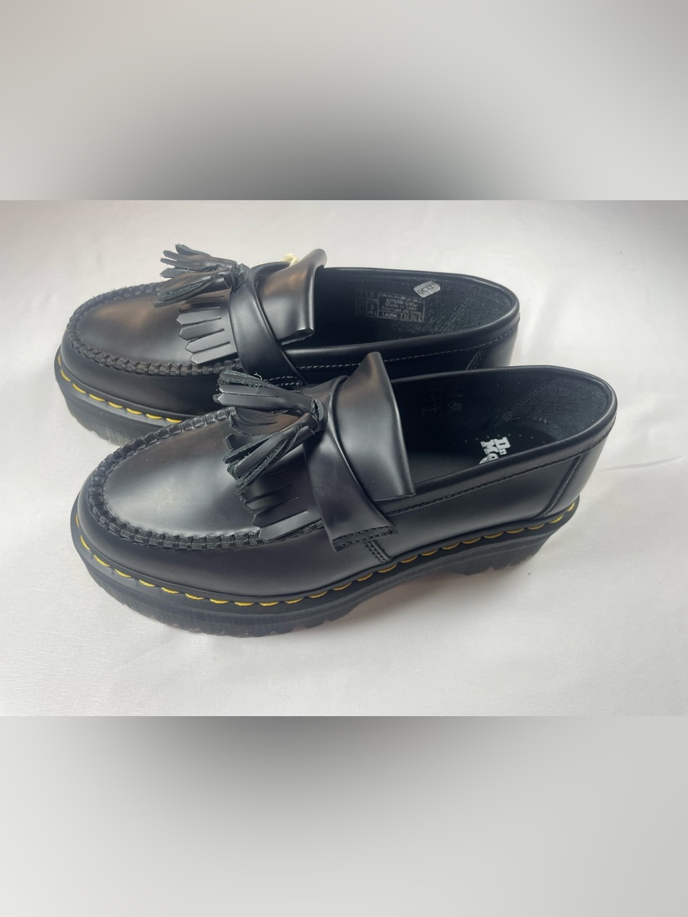 Dr. Martens Black Leather Tassel Loafers with Yellow Stitching - Picture 7 of 11